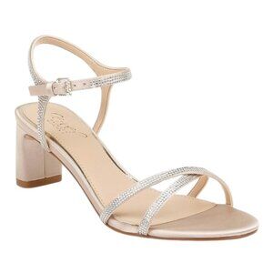 Jewel By Badgley Mischka Satin Rhinestone Strap Block Heel Ankle Strap Sandals S